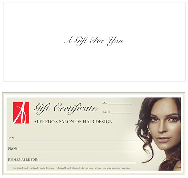 Gift Certificate Showing Dark Haired Woman