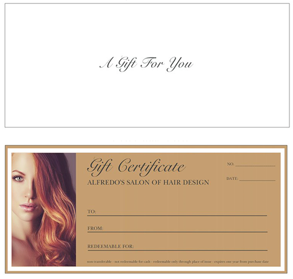 Gift Certificate Showing Red-Haired Woman