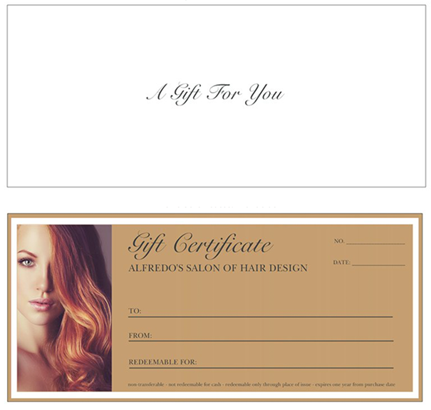 Gift Certificate Showing Red-Haired Woman Gift Certificate Showing Red-Haired Woman